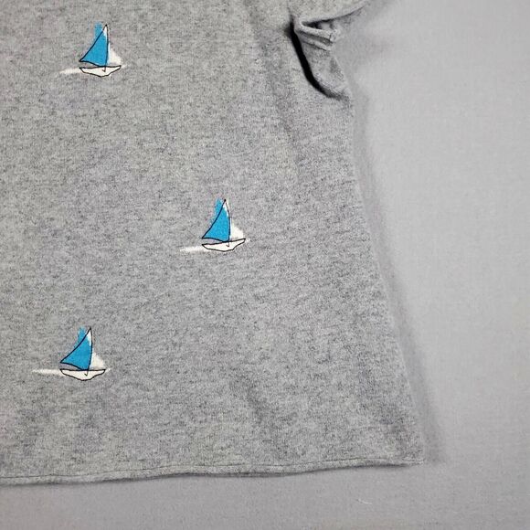 J Crew Sweater 100% Cashmere Grey Monaco Blue Sailboats SS - Picture 3 of 10